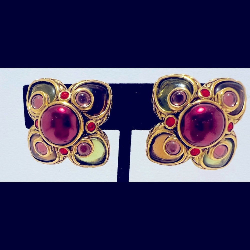 Joan Rivers Classic Collection Vintage Gold Tone Multi Gem Clip - On Earrings